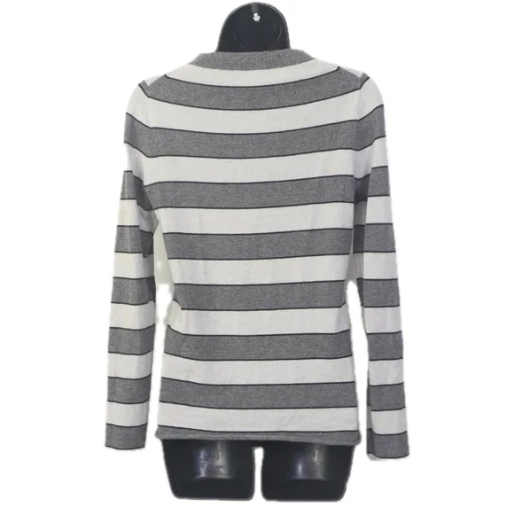 Perfectly Soft Italian Cashmere Grey Striped Sweater (J. Crew) - Picture 2 of 4